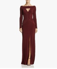 Tadashi Shoji Livia Off-shoulder Pintucked Cut-out Front Slit Gown Wine XL or L