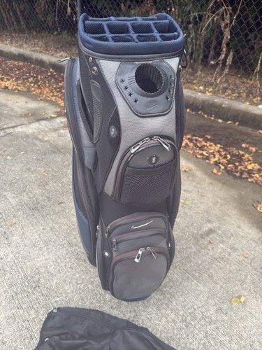 Nike Golf 14-Way Cart Golf Bag W/ Carry Strap Black/Gray With Rain Cover - Picture 7 of 10