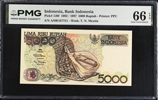 Indonesia 5000 Rupiah 1992/1997 P 130 f Gem UNC PMG 66 EPQ
