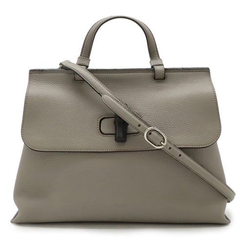 GUCCI Bamboo Daily Medium Top Handle Bag Handbag 2WAY Shoulder Bag Leather Gray