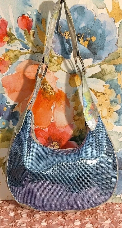 Bolso Hobo Metálico Malla Azul Whiting & Davis Raro  Foto 2 de 4