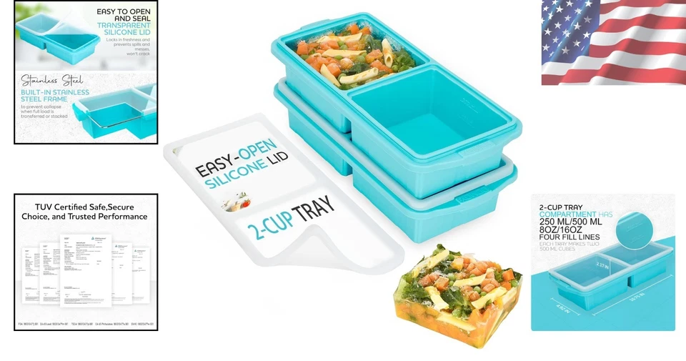 Contenedor congelador de silicona duradero de 2 tazas - Solución ecológica para preparación de comidas Foto 2 de 4