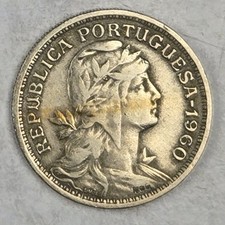 1960 Portugal 50 Centavos - CIRCULATED - Copper-Nickel Coin - FREE SHIPPING!