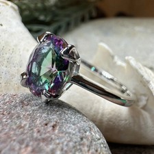 Mystic Topaz Solitaire Ring Statement Engagement Ladies 925 Ring