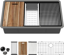 32" Undermount Black Kitchen Sink - 16 Gauge Gunmetal Stainless Steel Basin