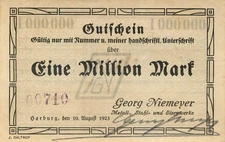 Harburg Georg Niemeyer 1 Million Mark 1923 leicht fleckig