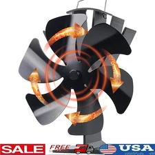 6 Blade Heat Powered Stove Fan Whisper Quiet Air Circulation Fireplace Blower US