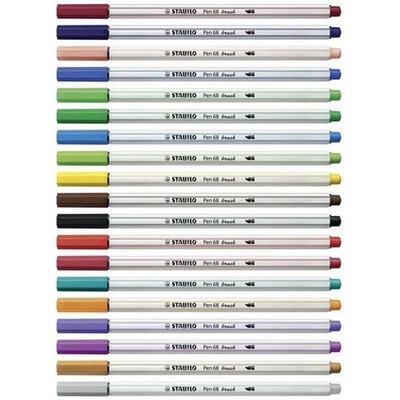 Stabilo Pen 68 Brush Premium felt Tip Brush Pen - 1.3mm Nib - 19 Colours