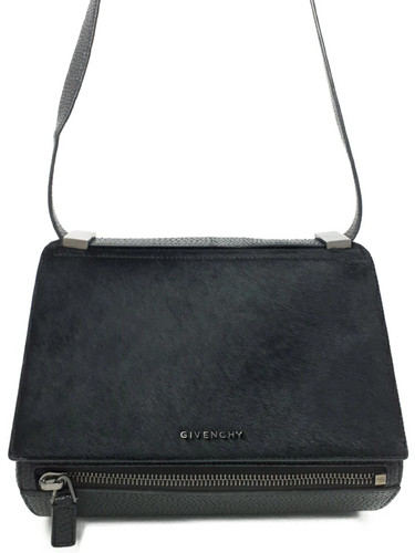 GIVENCHY Pandora Shoulder Bag Black Leather Haircalf Women Purse DustBag #T1277
