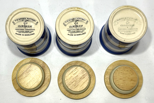 3 T G Green Cloverleaf Cornishware Spice Jars Basil Parsely Mixed Herbs 3.75" - Picture 7 of 10