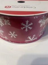 Celebrate It. 2.5  x80ft Wired Edge Ribbon. Silver Snowflakes Magenta Dark Pink