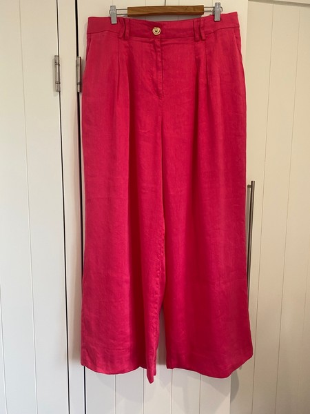 Aje Vista Hot Pink Wide Leg Fully Lined Linen Mix Pants Size 16
