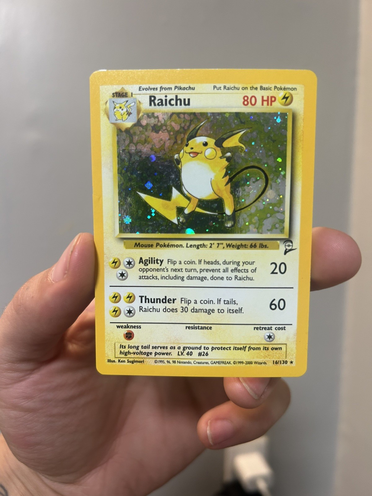 Raichu - 16/130 - Pokemon Base Set 2 Holo Rare Card WOTC NM