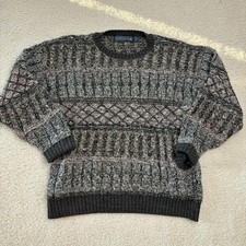 Vintage 90s Grandpa Sweater Mens XL Gray Marled Cable Knit Crewneck Made in USA