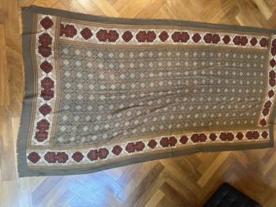 MASSIMO DUTTI WOOL/SILK SHAWL SCARF BEIGE OLIVE BURGUNDY EMBROILED LARGE 79 X40 