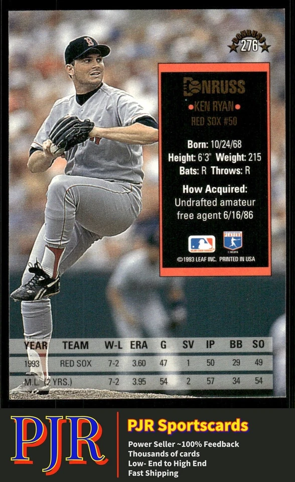Ken Ryan 1994 Donruss #276 Boston Red Sox - Image 2 of 2