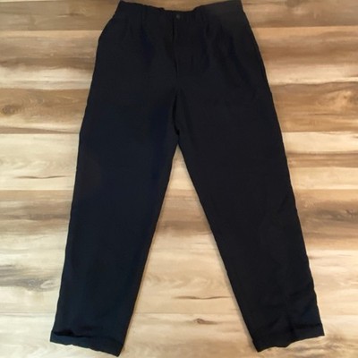 Perry Ellis Mens 33 x 30 Black Pleated Cuffed Rayon Blend Dress Pants Trousers