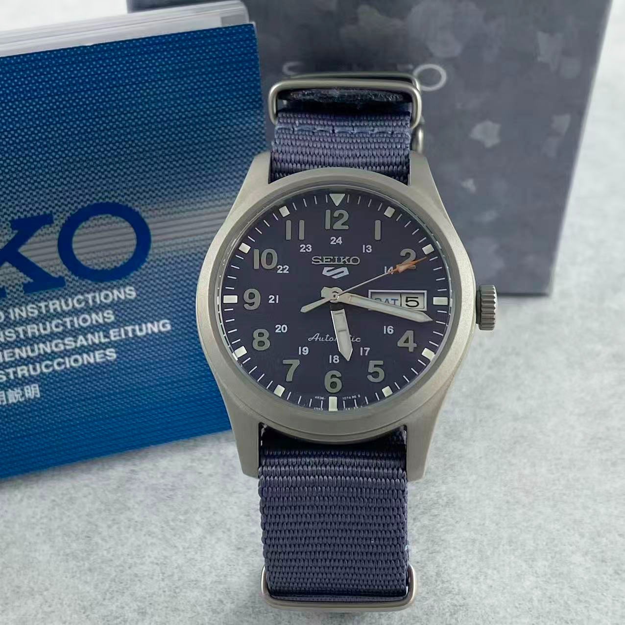 Seiko 5 Sports Men's Automatic Watch Blue Dial Nylon Strap New With Box SRPG31