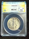 1938 WALKING LIBERTY HALF DOLLAR ANACS MS 64 877