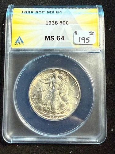 1938 WALKING LIBERTY HALF DOLLAR ANACS MS 64 877
