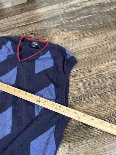 Brooks Brothers 346 Vest Men’s XL Cotton Cashmere Blue & Red Argyle Sweater G1 - Picture 3 of 5