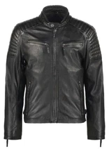 Cafe Racer Black Leather Jacket  Soft Sheep Skin Biker Style ST-75