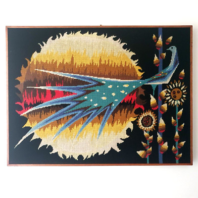 Mid Century Französischer Nadelspitzen Wandteppich Wandbehang Vintage Manier of Lurcat