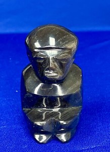 Carved Black Obsidian Mayan Aztec Figure Statue Hand Carved Stone Figurine