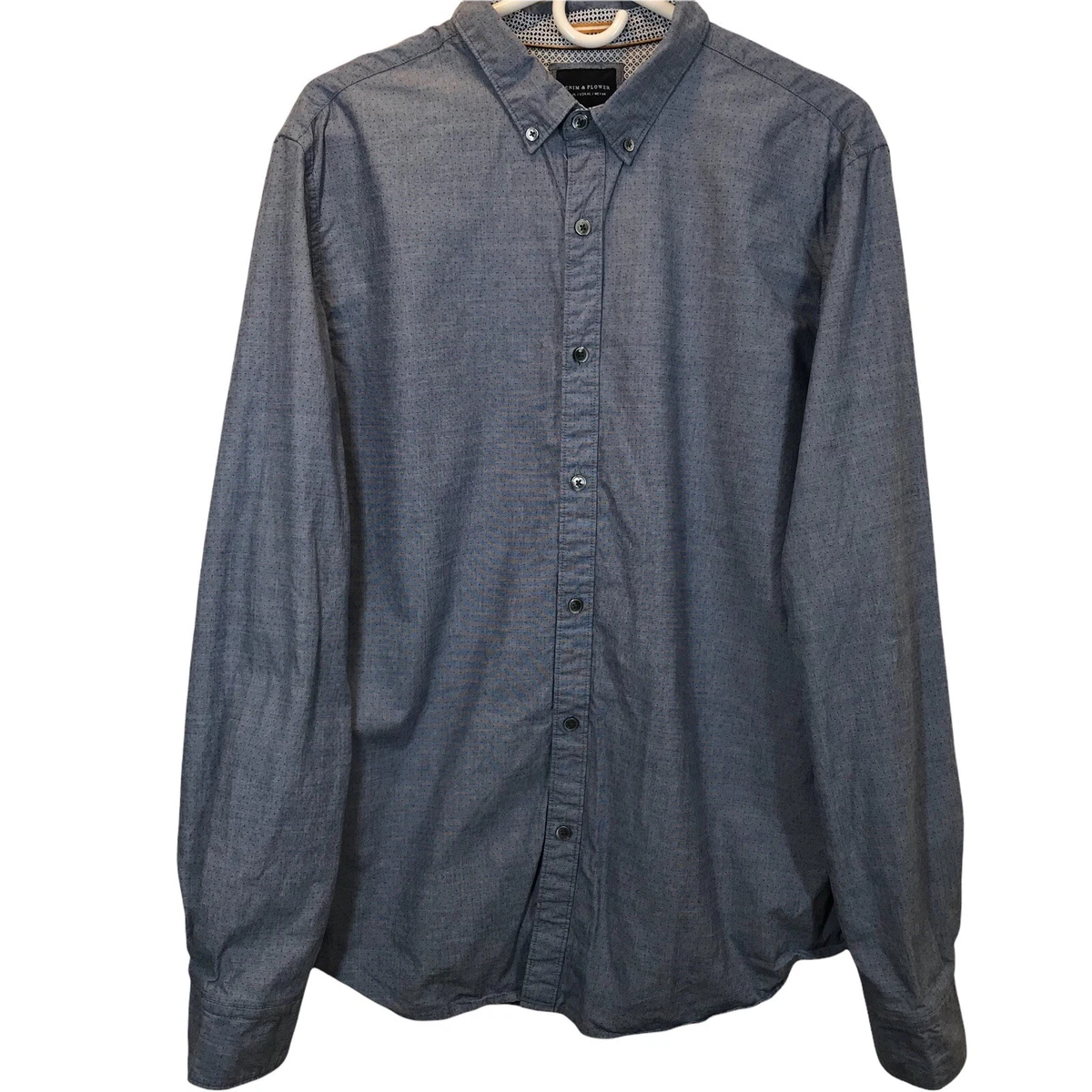 Denim and flower mens long sleeve shirt sales