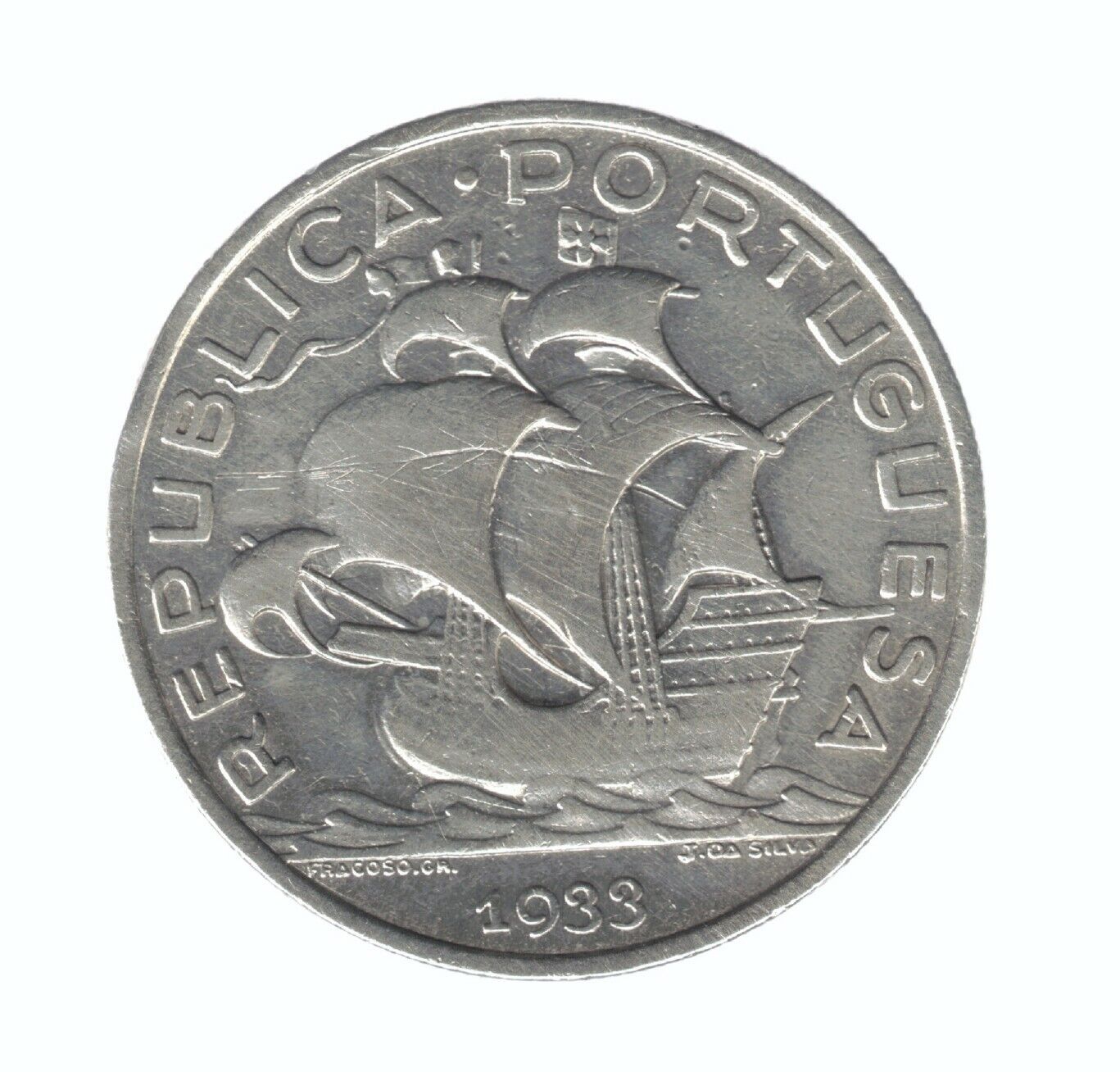 1933 Portugal 10 Escudos Nice Silver Coin