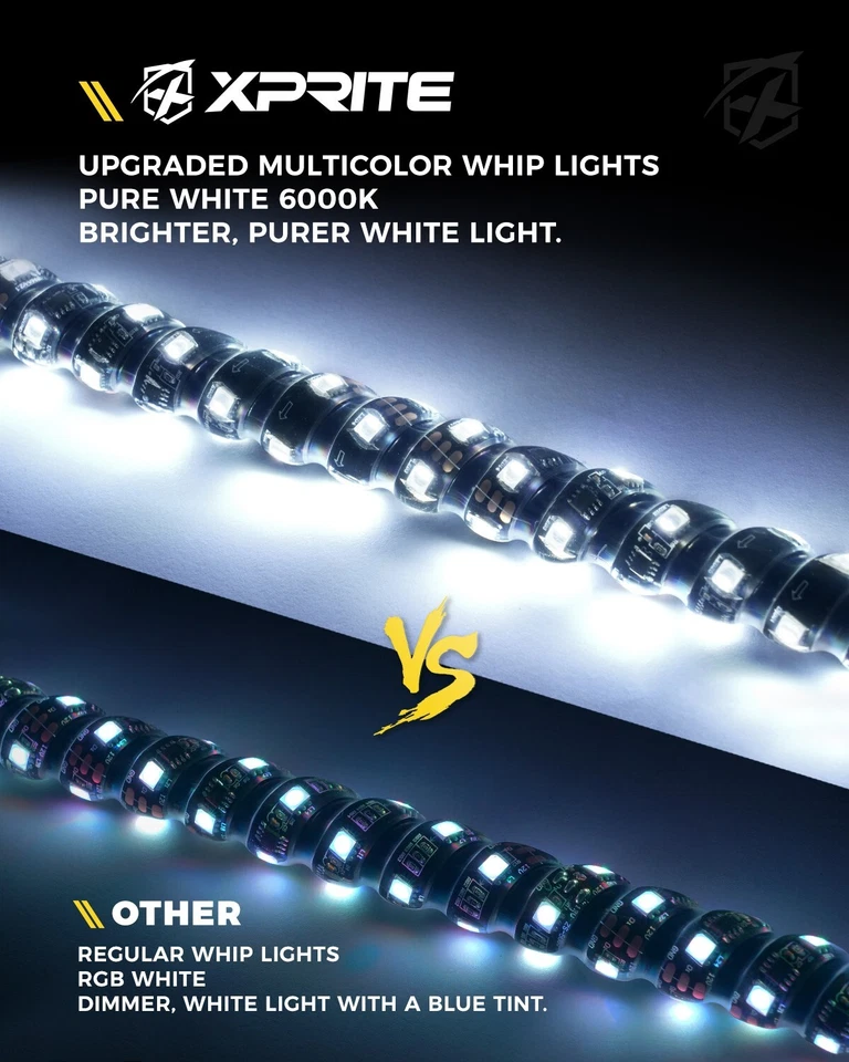 PACK 2 luces látigo de 4 pies RGBW persecución con base de resorte señal de giro para ATV UTV JEEP Foto 2 de 4