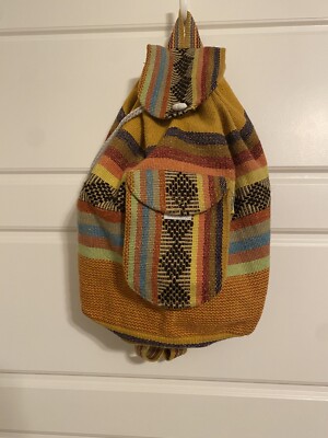 Mexican Backpack Pinzon Bag FULL SIZE Artisan Gold RED Yellow Boho Woven Baja