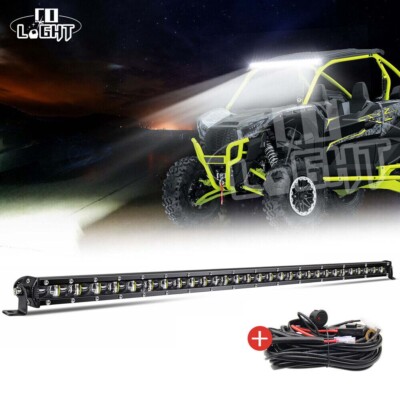 Slim 32'' Led Light Bar Spot Pods Wiring Kit For Polaris RZR 800 900 XP 1000 Roof