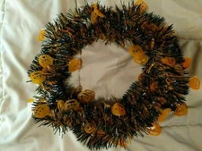 Black or Orange Tinsel Garland- 9 ft Choose Either Spiders or Pumpkins