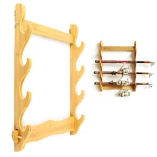 4 Display Bamboo Wall Mount Wooden Rack Storage in Natural Wood Finish Rack