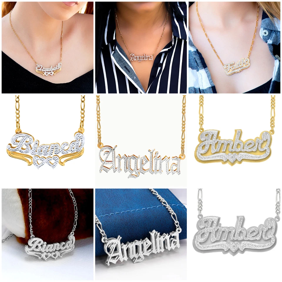 Personalized Double Plated 925 Sterling Silver 18K Gold Plated ANY NAME Necklace - Image 2 of 4