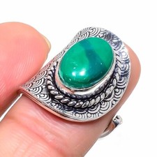 Green Malachite Gemstone 925 Sterling Silver Handmade Jewelry Ring Size 6.5 US 
