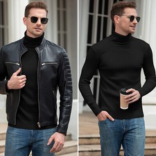 Mens Turtleneck Tops Sweater Knitted Winter Warm Long Sleeve Slim Shirts