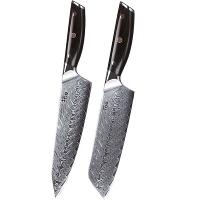 2x TURWHO Kitchen Chef Santoku Knife Japanese VG10 Damascus Steel Ebony Handle
