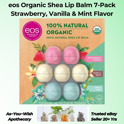 eos Organic Shea Lip Balm 7-Pack - Strawberry, Vanilla & Mint Flavor Hydration