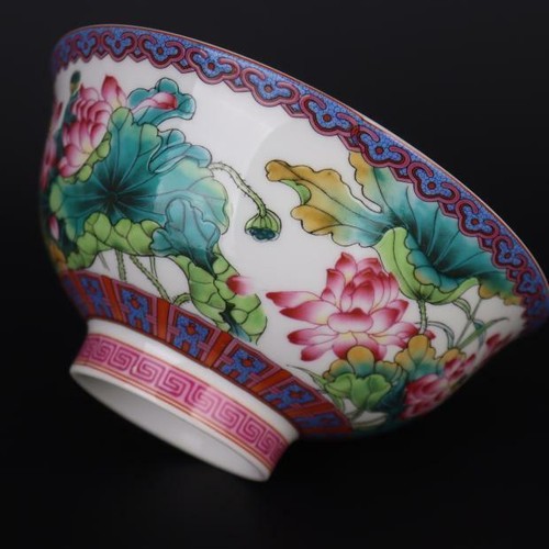 5.6 inch Chinese Qing Qianlong Lotus Design Bowls Famille Rose Porcelain - Picture 4 of 18