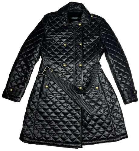Ralph Lauren Womens Small Diamond Quilted Puffer Jacket Faux Fur Lined Black - Picture 2 of 10