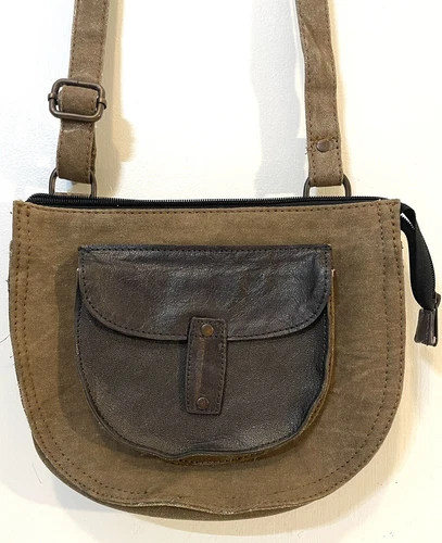 Mona B Cross City Canvas and Leather Crossbody Saddle Bag Boho Distressed Purse