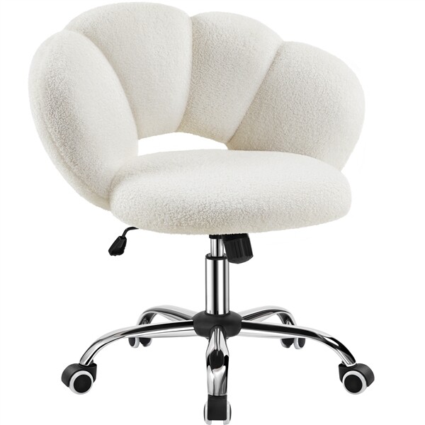Boucle Desk Chair Cloud-shaped Makeup Vanity Chair Rolling Home Office Chair
