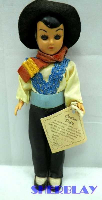 Vintage Hard Plastic CARLSON Doll Mariachi Open Close Eyes 7" w/ Original Tag