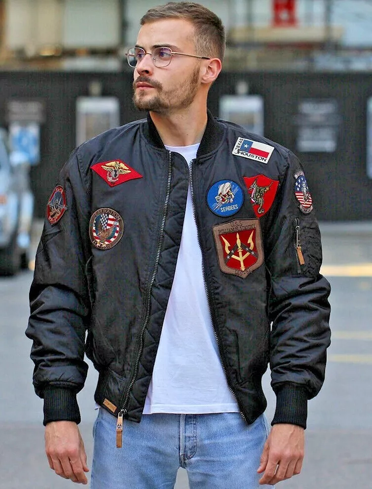 Top Gun MA-1 Nylon Bomber Jacket with Patches