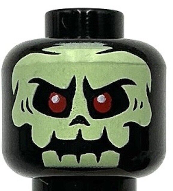 Lego New Black Minifigure Head Alien Yellowish Green Skull w