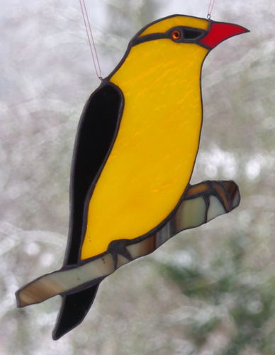 Leaded Glass Window Picture Suncatcher Oriole/Goldamsel IN Tiffany - Picture 7 of 11