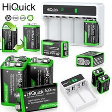 HiQuick 9V High Volume 600mAh Li-ion Rechargeable 6F22 Batteries with Charger