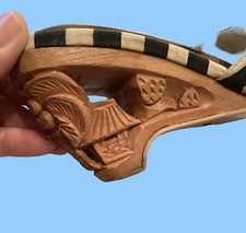 Vintage Shoes Karvings Wood Carved Heels Fabric Upper Slides Unique Island Sz 5